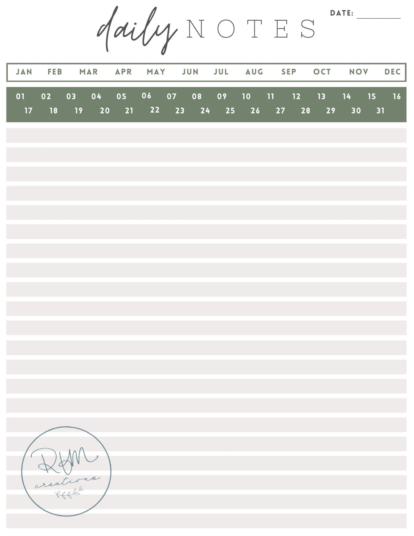 Daily Notes Printable - Digital Download