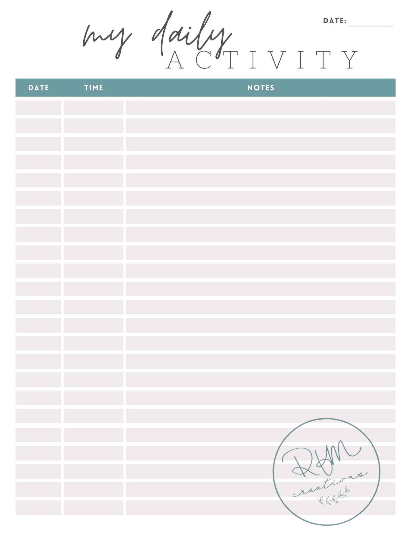 Daily Activity Tracker - Digital Download